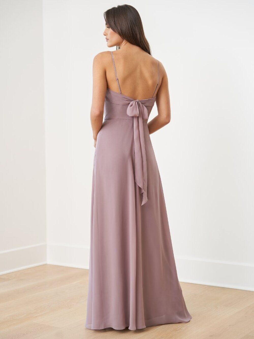 Mauve V-Neck Maxi Bridesmaid Dress Bow Tie Back B2 Jasmine - Picture 2 of 8